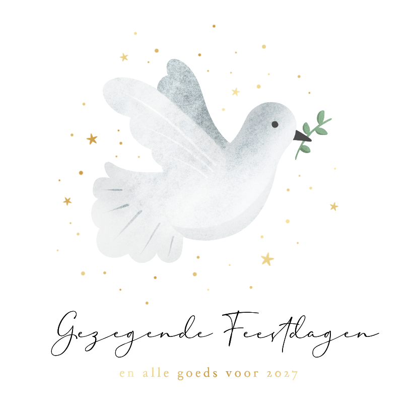 Kerstkaarten - Christelijke kerstkaart met vredesduif en goudfolie sterren