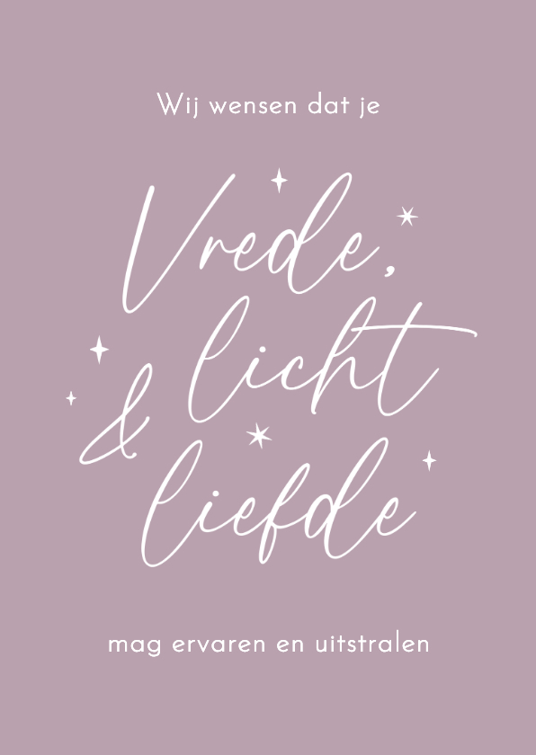 Christelijke kerstkaart vrede licht liefde sterren lila - Kerstkaarten Kerstkaarten - Christelijke kerstkaart vrede licht liefde sterren lila