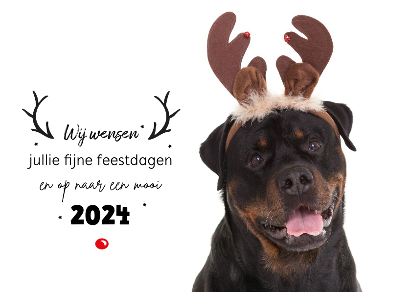 Dieren Kerstkaart - Rottweiler rendier - Kerstkaarten Kerstkaarten - Dieren Kerstkaart - Rottweiler rendier