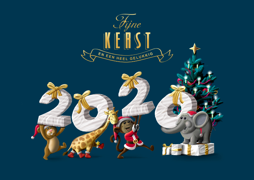 Diertjes met 2020 als cadeautjes - Kerstkaarten Kerstkaarten - Diertjes met 2020 als cadeautjes