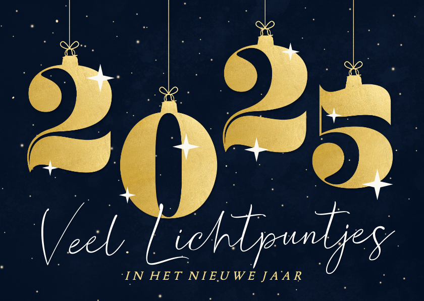 Donkere kerstkaart met 2025 in kerstballen Kaartje2go