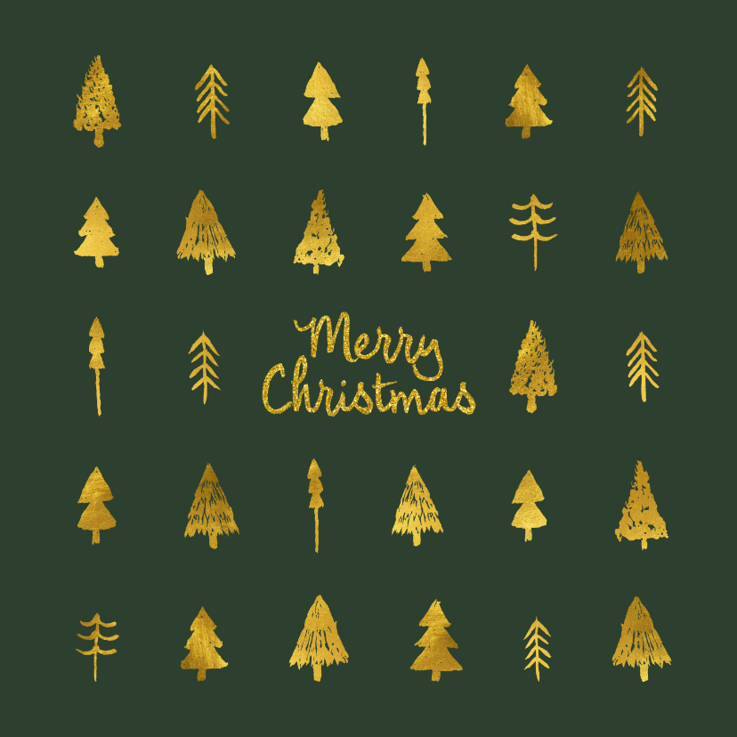 Donkergroene kerstkaart met goudlook kerstbomen - Kerstkaarten Kerstkaarten - Donkergroene kerstkaart met goudlook kerstbomen