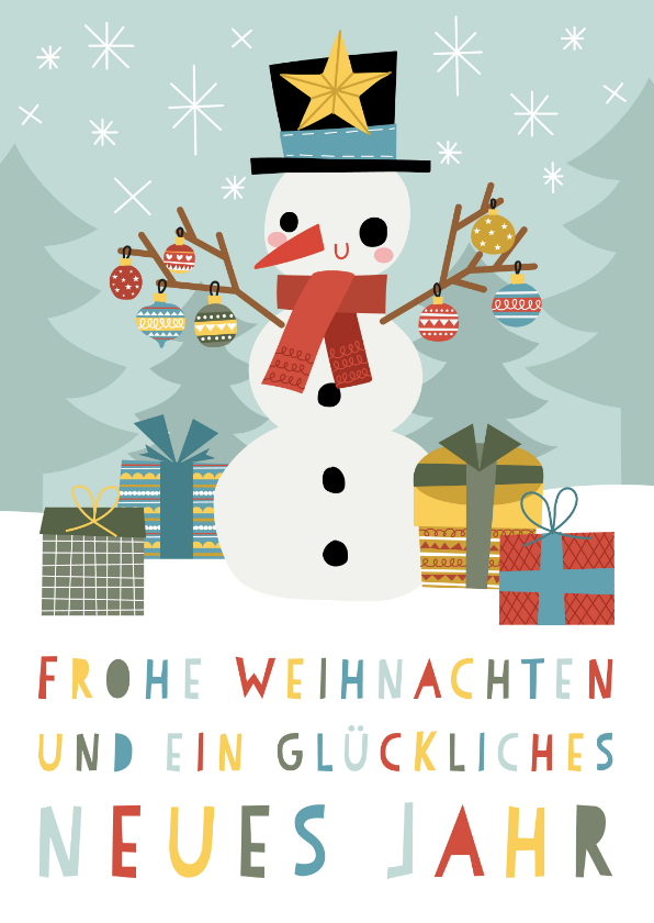 Kerstkaarten - Duitse kerstkaart met vrolijke sneeuwpop
