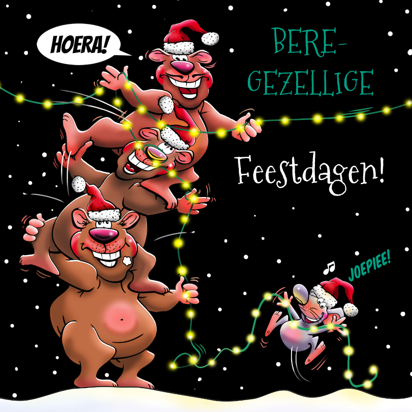 Kerstkaarten - Een bereleuke kerstkaart met kerstverlichting en beren