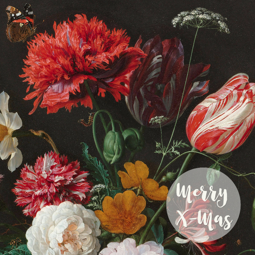 Een stijlvolle kerstkaart met vintage bloemenschilderij - Kerstkaarten Kerstkaarten - Een stijlvolle kerstkaart met vintage bloemenschilderij