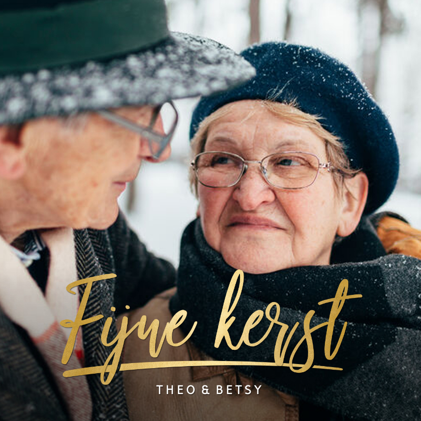 Eenvoudige kerstkaart met grote eigen foto en goudlook tekst - Kerstkaarten Kerstkaarten - Eenvoudige kerstkaart met grote eigen foto en goudlook tekst