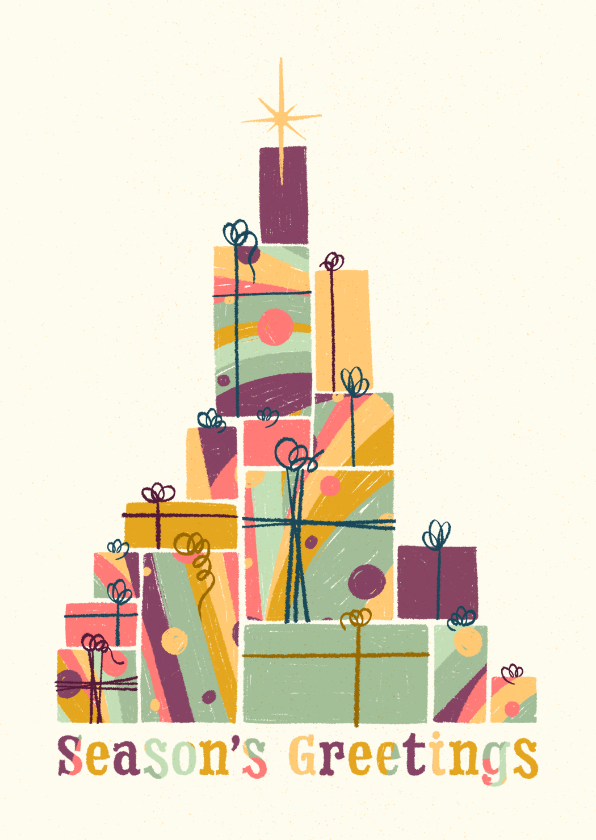 Kerstkaarten - Engelstalige kerstkaart met kleurrijke cadeautjes