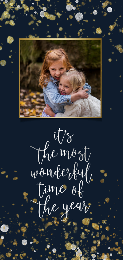 Enkele kerstkaart met handgeschreven tekst en confetti - Kerstkaarten Kerstkaarten - Enkele kerstkaart met handgeschreven tekst en confetti
