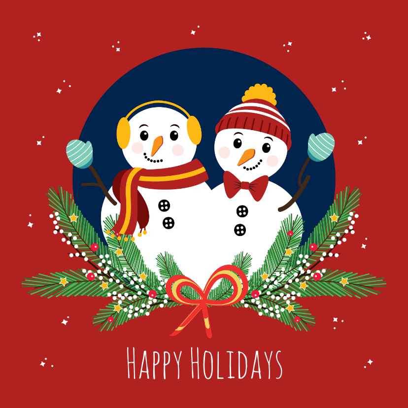 Kerstkaarten - Feestdagen kaartje met 2 vrolijke sneeuwpoppen