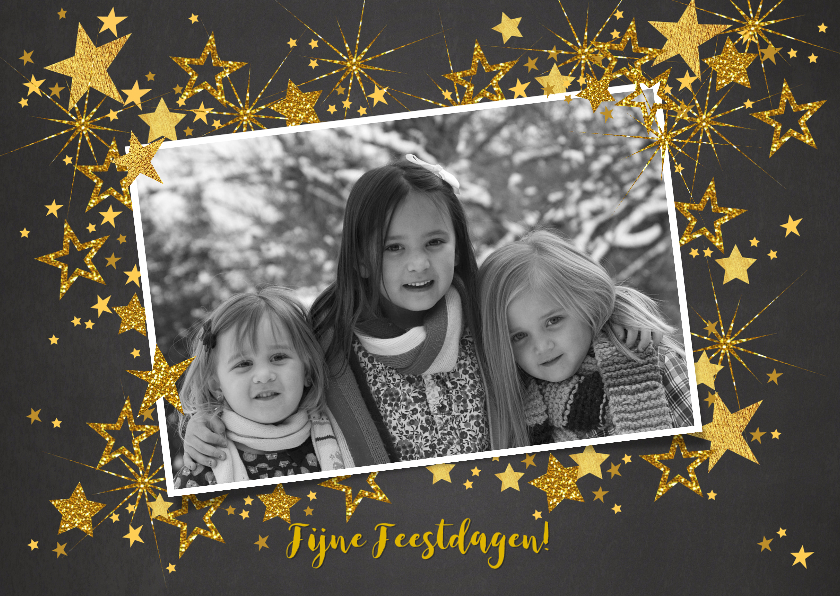 Feestelijke kerst fotokaart gouden sterren L - Kerstkaarten Kerstkaarten - Feestelijke kerst fotokaart gouden sterren L