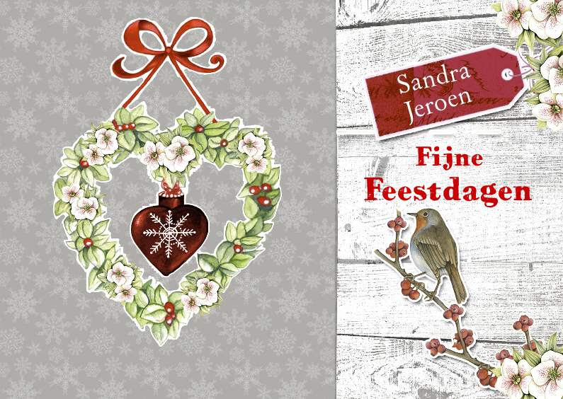 Fijne Feestdagen hart met kerstbal - Kerstkaarten Kerstkaarten - Fijne Feestdagen hart met kerstbal