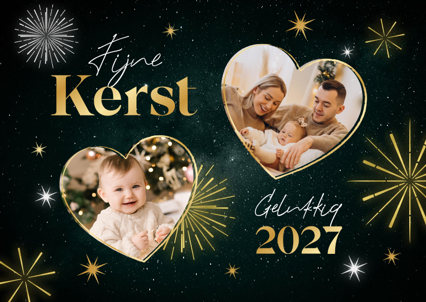 Kerstkaarten - Fijne kerst gelukkig 2027 kerstkaart vuurwerk sterren foto's