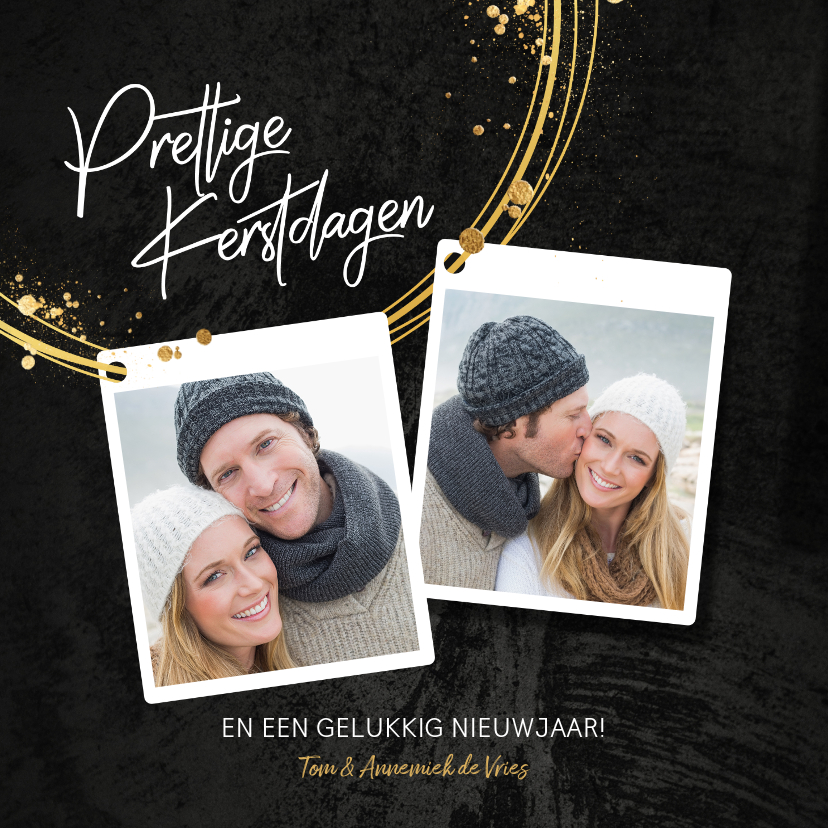 Foto kerstkaart 2 fotos zwart gouden cirkels - Kerstkaarten Kerstkaarten - Foto kerstkaart 2 fotos zwart gouden cirkels