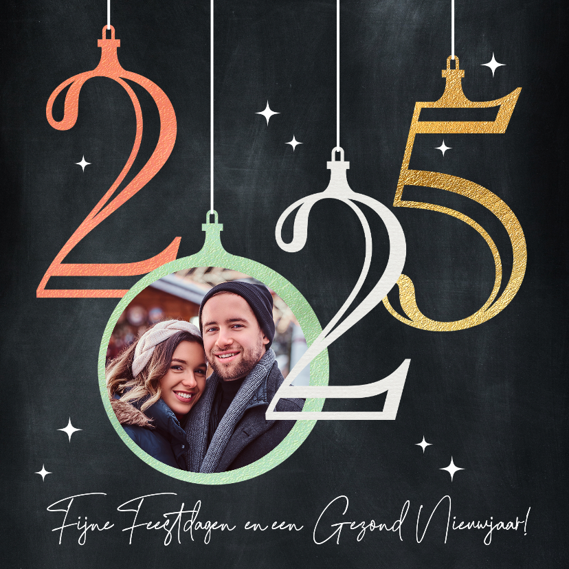 Foto kerstkaart 2025 kerstballen Kerstkaarten Kaartje2go