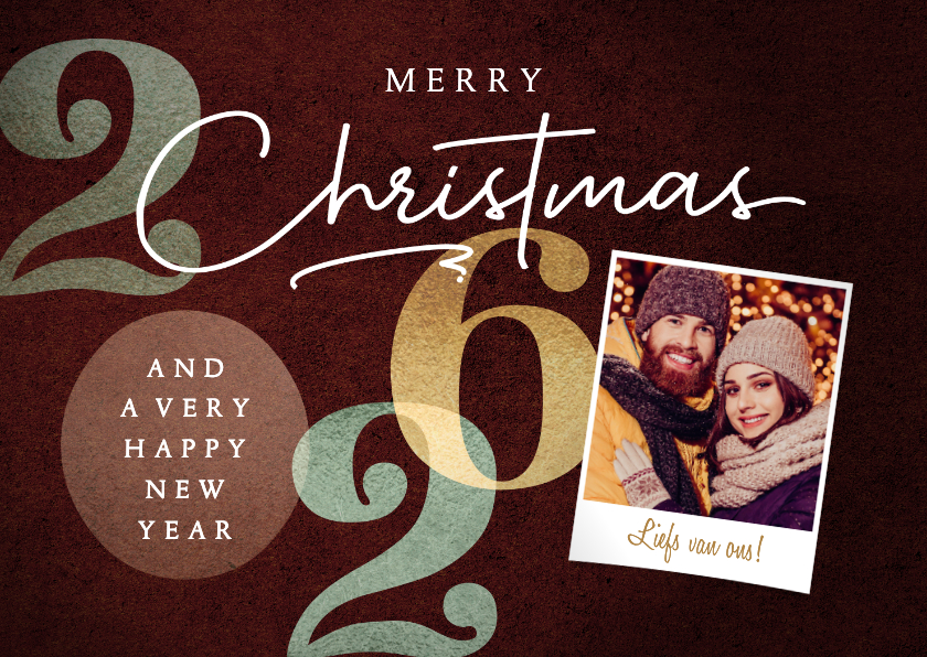 Kerstkaarten - Foto kerstkaart 2026 roest bruin retro