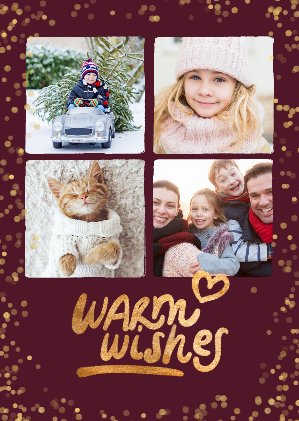 Foto kerstkaart 4 foto's 'Warm wishes' - Kerstkaarten Kerstkaarten - Foto kerstkaart 4 foto's 'Warm wishes'