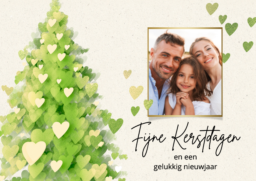 Foto kerstkaart hartjes kerstboom groen - Kerstkaarten Kerstkaarten - Foto kerstkaart hartjes kerstboom groen