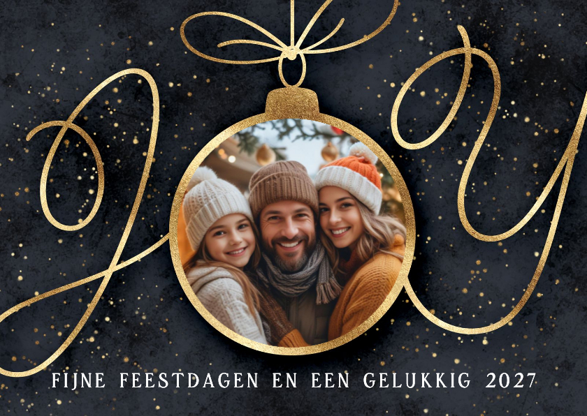 Foto kerstkaart JOY in stijlvol goud - Kerstkaarten Kerstkaarten - Foto kerstkaart JOY in stijlvol goud