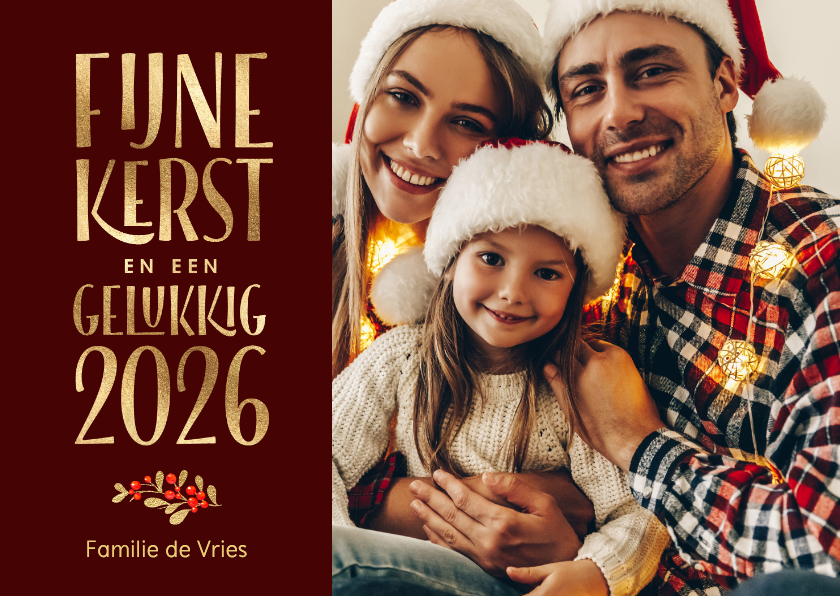 Foto kerstkaart klassiek rood met foto 2026 - Kerstkaarten Kerstkaarten - Foto kerstkaart klassiek rood met foto 2026