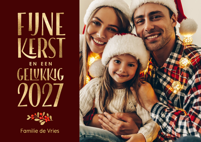 Kerstkaarten - Foto kerstkaart klassiek rood met foto 2027