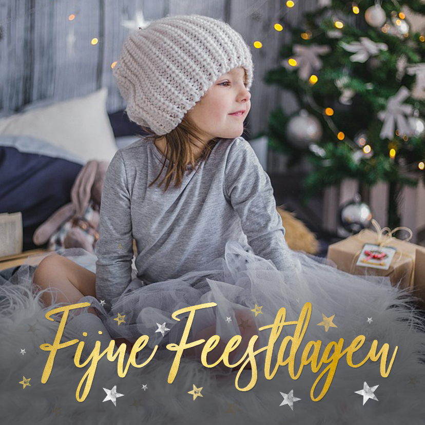 Foto kerstkaart met goudlook fijne feestdagen en sterretjes - Kerstkaarten Kerstkaarten - Foto kerstkaart met goudlook fijne feestdagen en sterretjes