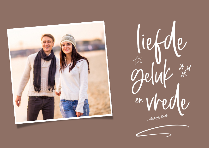 Foto kerstkaart met liefde geluk en vrede - Kerstkaarten Kerstkaarten - Foto kerstkaart met liefde geluk en vrede