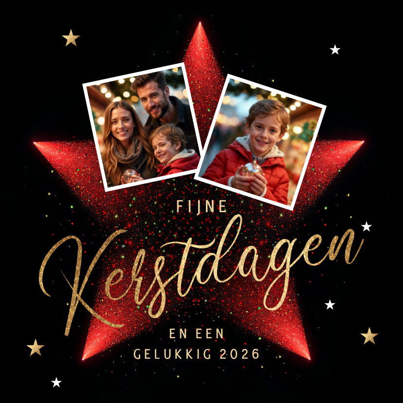 Kerstkaarten - Foto kerstkaart rode kerstster