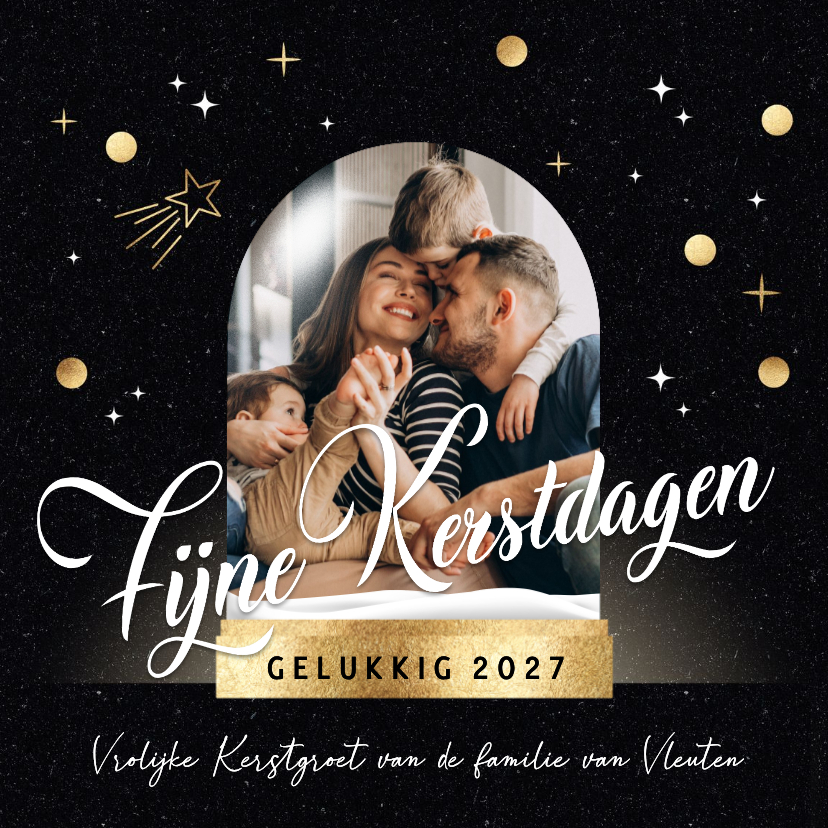 Foto kerstkaart sneeuwbol zwart wit sterren - Kerstkaarten Kerstkaarten - Foto kerstkaart sneeuwbol zwart wit sterren