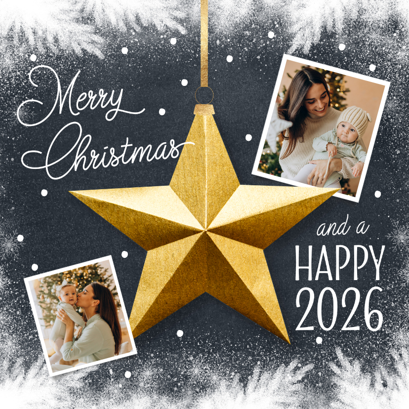 Foto kerstkaart ster goud zwart 2026 hip - Kerstkaarten Kerstkaarten - Foto kerstkaart ster goud zwart 2026 hip