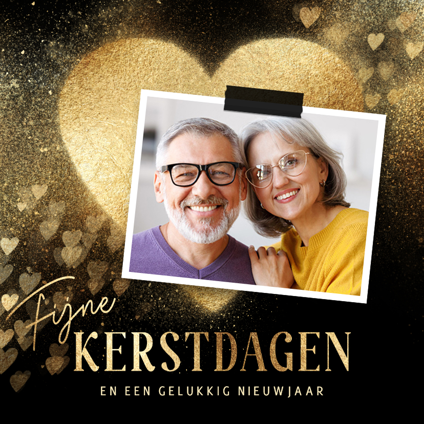 Foto kerstkaart stijlvol goud hart fijne kerstdagen - Kerstkaarten Kerstkaarten - Foto kerstkaart stijlvol goud hart fijne kerstdagen