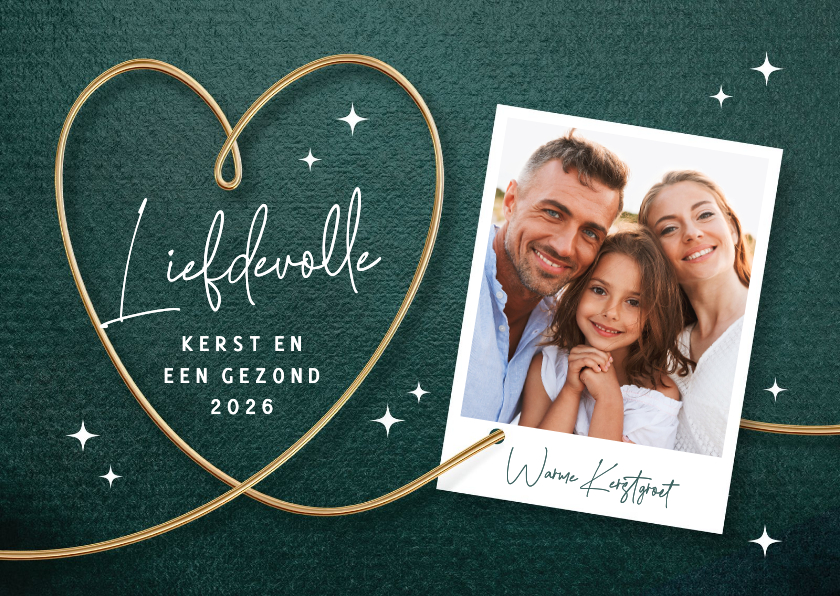 Foto kerstkaart stijlvol hart met fotokader - Kerstkaarten Kerstkaarten - Foto kerstkaart stijlvol hart met fotokader