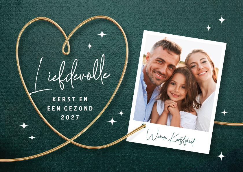 Foto kerstkaart stijlvol hart met fotokader - Kerstkaarten Kerstkaarten - Foto kerstkaart stijlvol hart met fotokader