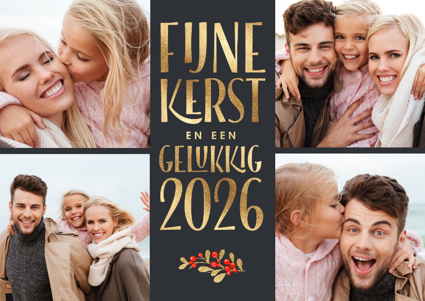 Foto kerstkaarten 2026 collage donker grijs goud - Kerstkaarten Kerstkaarten - Foto kerstkaarten 2026 collage donker grijs goud