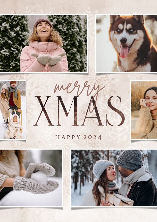 Fotocollage kerstkaart merry XMAS met sneeuwvlokken - Kerstkaarten Kerstkaarten - Fotocollage kerstkaart merry XMAS met sneeuwvlokken