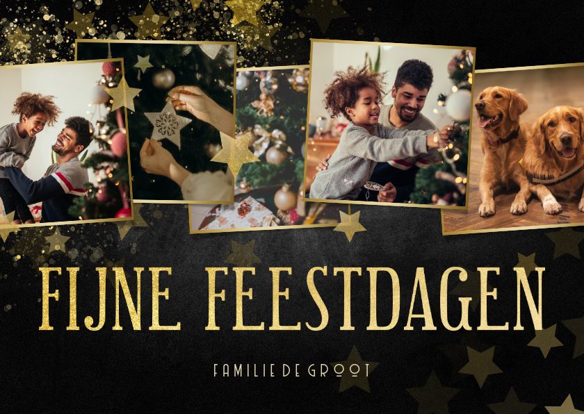 Fotocollage kerstkaart met krijtbord en sterren - Kerstkaarten Kerstkaarten - Fotocollage kerstkaart met krijtbord en sterren
