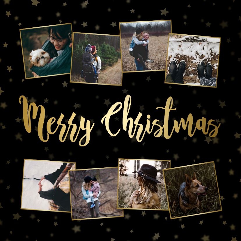 Fotocollage kerstkaart sterren goudaccent - Kerstkaarten Kerstkaarten - Fotocollage kerstkaart sterren goudaccent