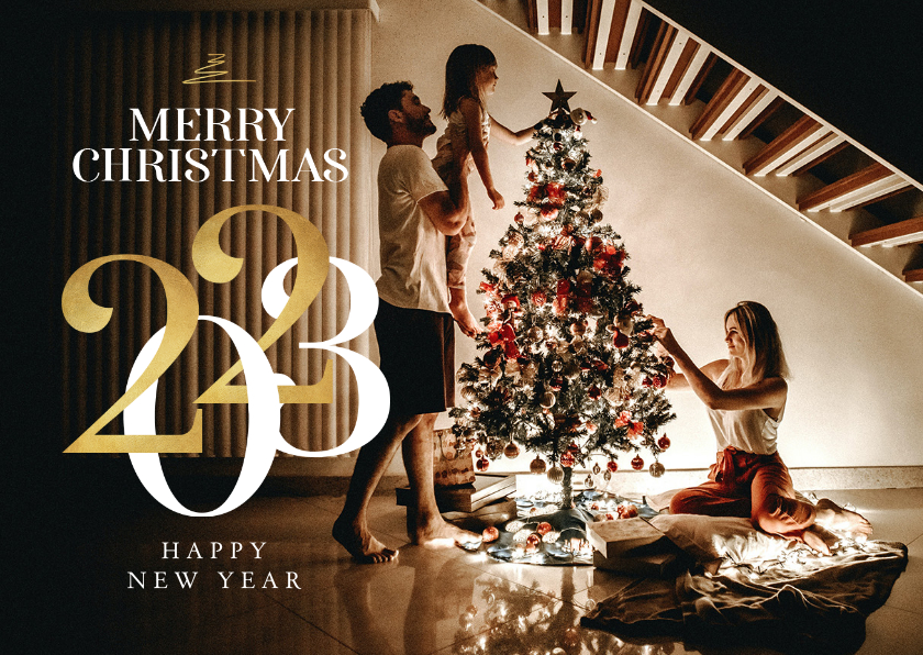 Fotokaart kerst nieuwjaar goud 2023 stijlvol modern - Kerstkaarten Kerstkaarten - Fotokaart kerst nieuwjaar goud 2023 stijlvol modern