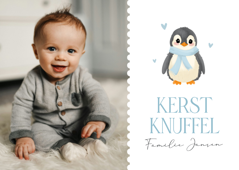 Kerstkaarten - Fotokaartje kerst met schattige baby pinguïn hartje
