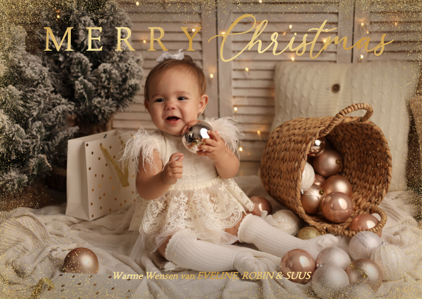 Fotokaartje voor kerst met goudfolie merry christmas - Kerstkaarten Kerstkaarten - Fotokaartje voor kerst met goudfolie merry christmas