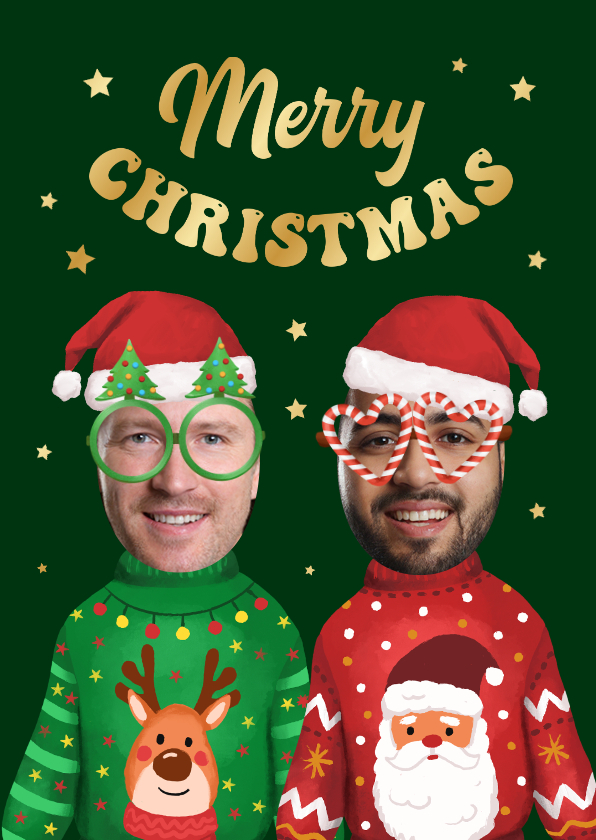 Foute kerstkaart humor grappig foto's kerst sweaters groen - Kerstkaarten Kerstkaarten - Foute kerstkaart humor grappig foto's kerst sweaters groen