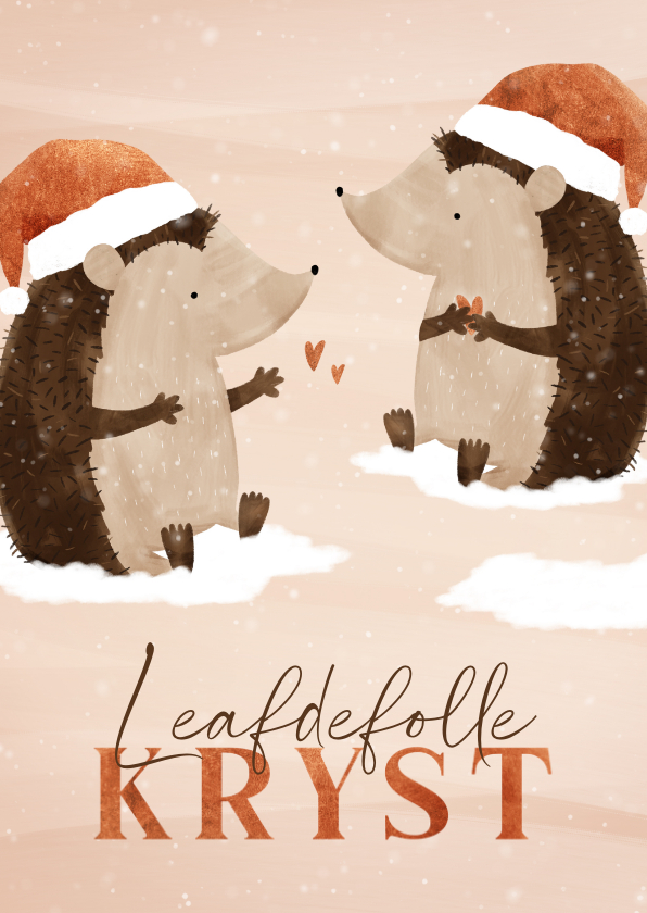 Friese kerstkaart twee egeltjes en Leafdevolle Kryst - Kerstkaarten Kerstkaarten - Friese kerstkaart twee egeltjes en Leafdevolle Kryst