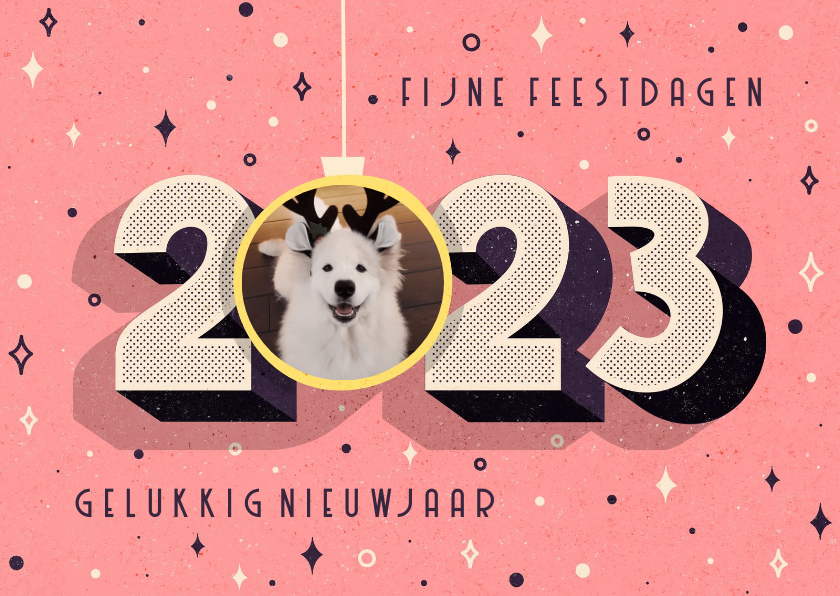 Funky kerstkaart 2023 retro met foto in kerstbal - Kerstkaarten Kerstkaarten - Funky kerstkaart 2023 retro met foto in kerstbal