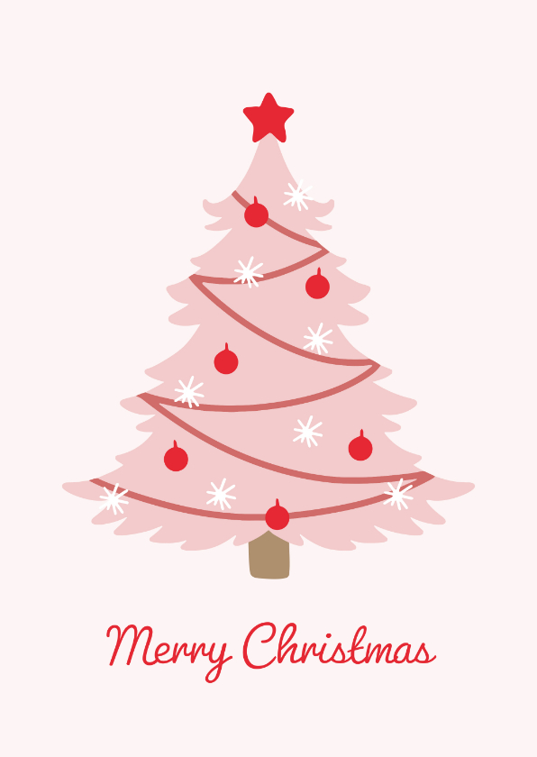 Geïllustreerde kerstkaart met roze kerstboom Kaartje2go