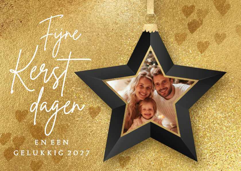 Kerstkaarten - Gouden kerstkaart hippe foto kerstbal