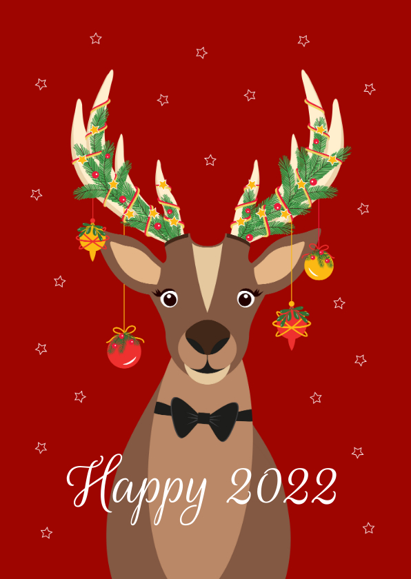 Kerstkaarten - Grappig en lieve Rudolf wenst jullie een fijn en happy 2022