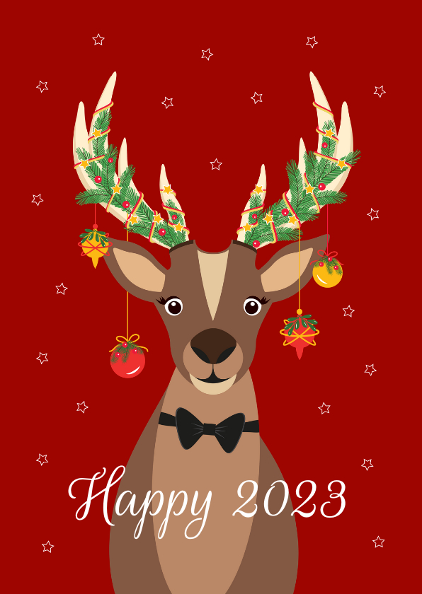 Kerstkaarten - Grappig en lieve Rudolf wenst jullie een fijn en happy 2023