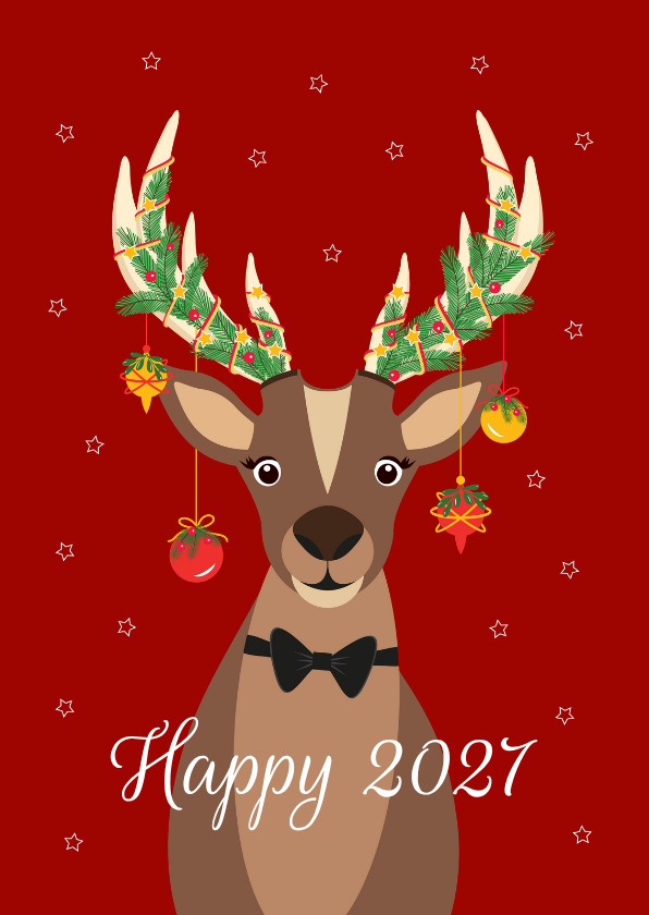 Kerstkaarten - Grappig en lieve Rudolf wenst jullie een fijn en happy 2027
