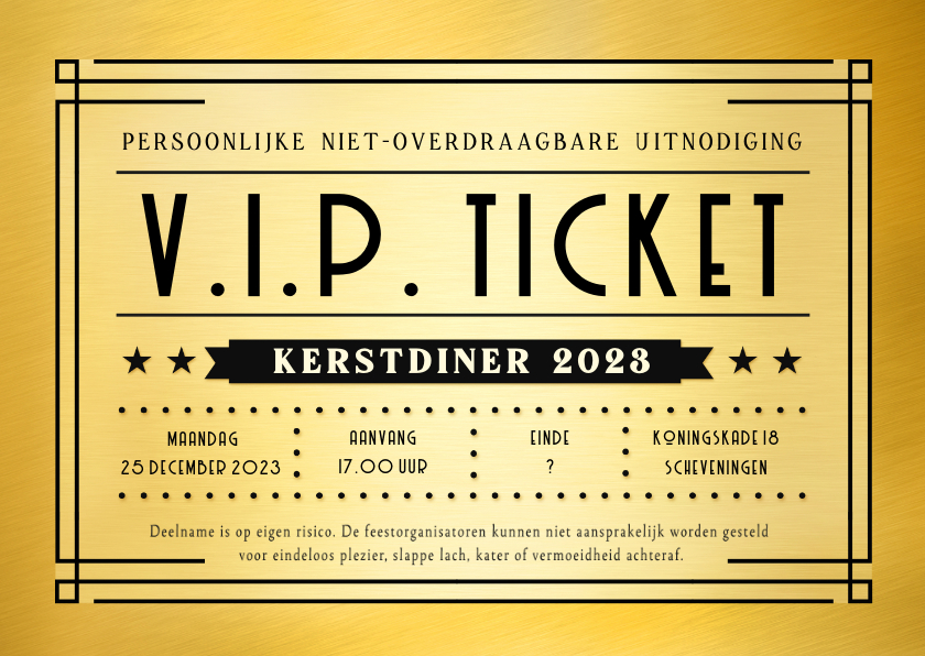 Kerstkaarten - Grappige en originele V.I.P. ticket kerstfeest uitnodiging