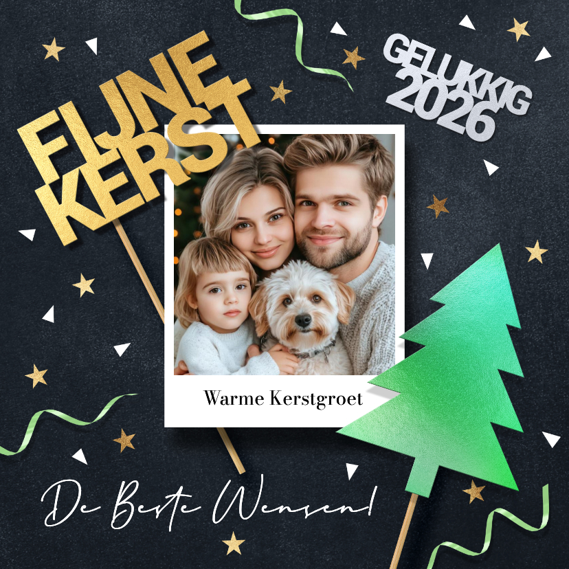 Grappige foto kerstkaart kerstboom en sterren - Kerstkaarten Kerstkaarten - Grappige foto kerstkaart kerstboom en sterren
