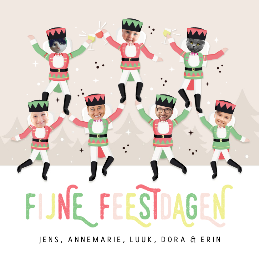 Grappige foute kerstkaart met fotohoofdjes op notenkrakers - Kerstkaarten Kerstkaarten - Grappige foute kerstkaart met fotohoofdjes op notenkrakers